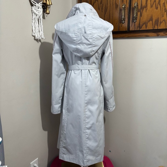 Freddi Gail 70s Vintage Blue Button Up Hooded Trench Coat Purple Trim Size 9 M - Picture 5 of 13